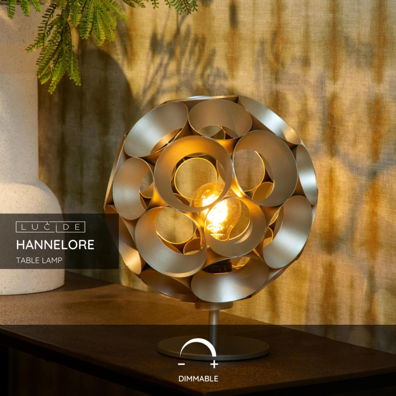 Lucide HANNELORE - Stolová lampa - Ø 25 cm - 1xE27 - Matt Gold / Mosadz
